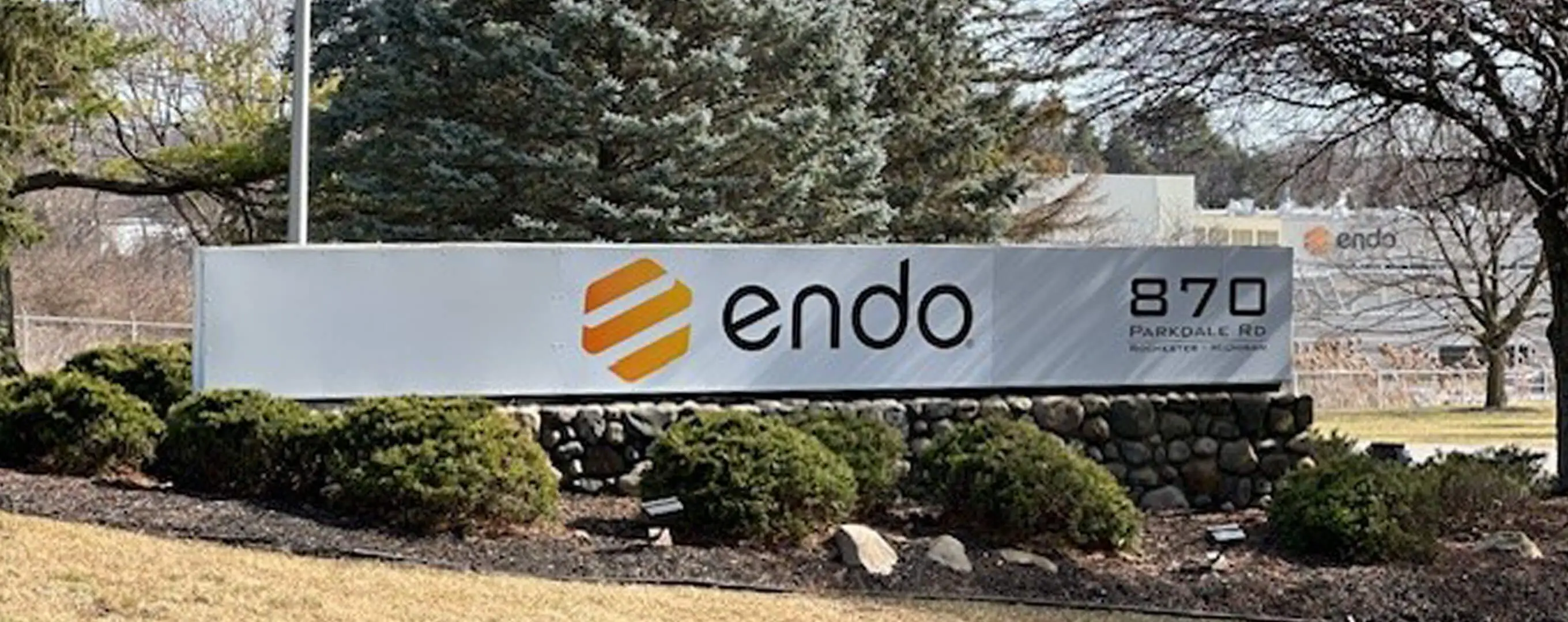 Company sign at Endo corporate